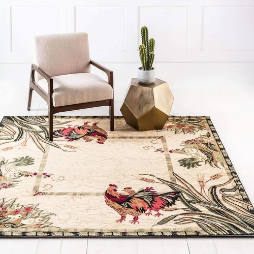 Miniatura 32 de Unique Loom Barnyard Collection - Alfombra de área de granja (2 pies x 3 pies 1 pulgada, rectangular, crema/negro)