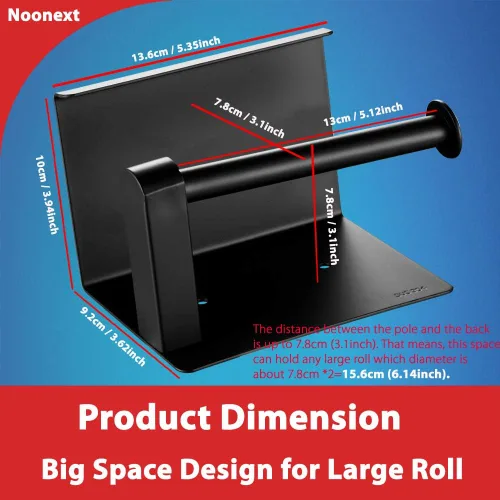 Miniatura 5 de Soporte para papel higiénico negro mate, soporte para rollo de papel higiénico con estante, adhesivo 3M, sin taladro o montado en la pared