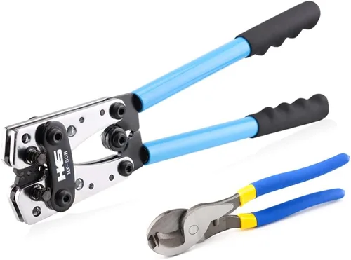 Miniatura 7 de HKS Herramienta de prensado de cable de batería para terminales de anillo de cobre AWG 10-1, crimpadora resistente para terminales de alambre