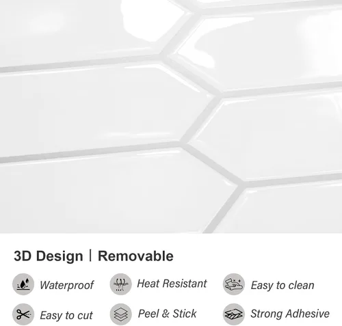 Miniatura 6 de VaryStyle Azulejo hexagonal de 12 x 12 pulgadas de largo, color blanco, para cocina, baño y más, 6 azulejos