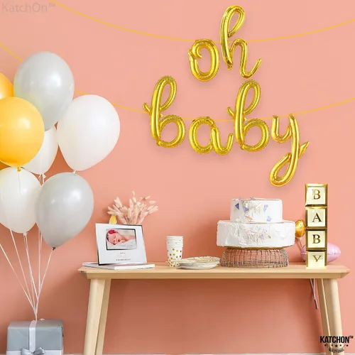 Miniatura 8 de KatchOn Letrero de globo dorado con texto en inglés "Oh Baby", 16 pulgadas, perfecto para baby showers y revelaciones de género
