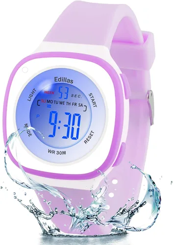 Edillas Relojes digitales para niños y niñas, 7 colores, impermeables, para deportes al aire libre, multifuncionales con cronómetroreloj despertador
