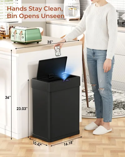 Miniatura 7 de TLSUNNY Cubo de basura automático sin contacto con sensor de movimiento de 13.2 galones, contenedor inteligente de acero inoxidable cepillado