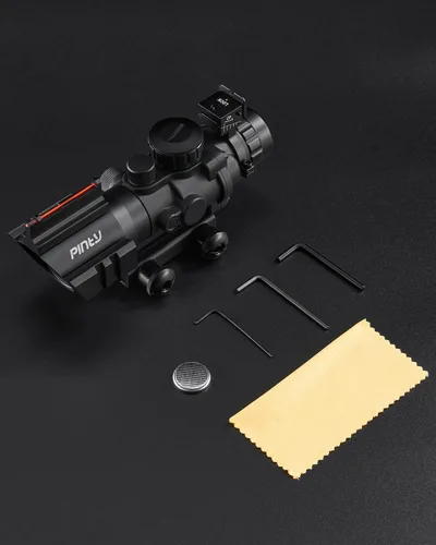 Miniatura 8 de PINTY Alcance táctico de 4 x 32 con mira de fibra óptica, rojo verde y azul iluminado, alcance de prisma de retícula con 3 niveles de brillo