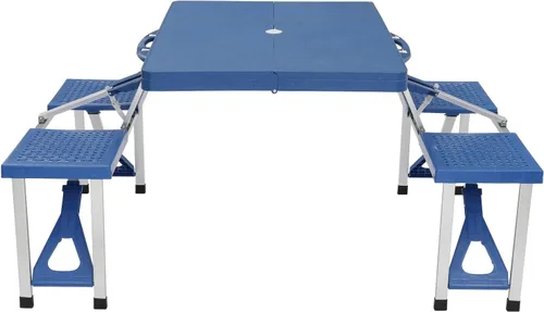 Miniatura 4 de Mesa de picnic plegable portátil de 4 pies con asientos sillas y agujero para paraguas, ligera y compacta de aluminio al aire libre, camping, patio