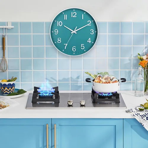 Miniatura 4 de HZDHCLH Relojes de Pared Verde Azulado con Pilas, 12 pulgadas, Silencioso, Sin Tictac, Moderno, para Sala de Estar, Dormitorio, Cocina, Oficina