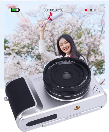 Miniatura 7 de Cámara digital 4K con pantalla abatible de 180°, zoom de 16X, apuntar y disparar, cámara compacta de viaje para principiantes (plateado)