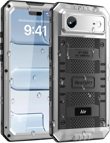 Miniatura 23 de Beasyjoy - Funda impermeable para iPhone 13 Pro, carcasa de metal con protector de pantalla integrado, carcasa protectora de cuerpo completo de Negro