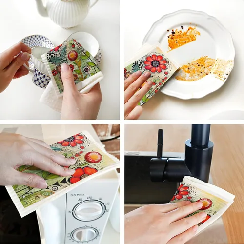 Miniatura 6 de Juego de 6 paños de cocina de flores primaverales, de secado rápido, absorbentes