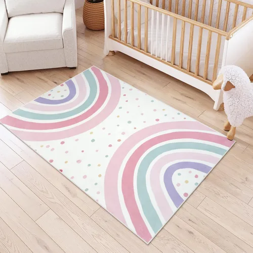 Miniatura 12 de STARUIA Alfombra lavable de arco iris para guardería de niñas, alfombra pequeña de 3 x 5 pies, alfombras de área coloridas para dormitorio de niños