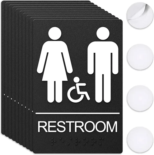 Miniatura 9 de ASSURED SIGNS - Letrero de baño para negocios, 9 x 6 pulgadas, 1 paquete Cumple con la ADA, texto elevado con braille, letrero de baño premium