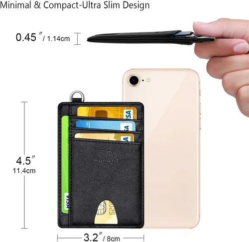 Miniatura 7 de FurArt - Cartera minimalista delgada con bolsillo frontal, bloqueo de identificación de radiofrecuencia (RFID), tarjetero, para hombres y mujeres