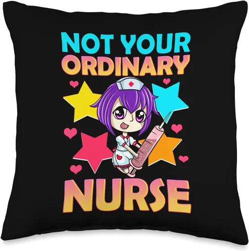 Not Your Ordinary Nurse Merch Shop Not Your Ordinary Nurse Chibi Teen Girl - Almohada de anime Kawaii para niñas, 16 x 16 pulgadas, multicolor