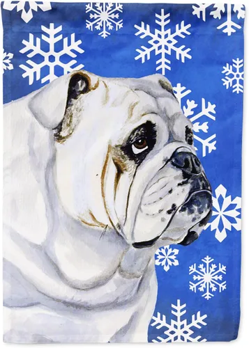 Miniatura 173 de Caroline's Treasures SC9374GF Bulldog English Snow flakes Holiday Garden Flag Buzón Bandera decorativa para patio exterior, patio, obras de arte