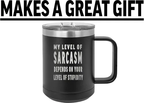 Miniatura 5 de Rogue River Tactical Funnt - Taza de café de acero inoxidable resistente con tapa, sarcasmo nivel sarcástico, gran idea de regalo para empleados