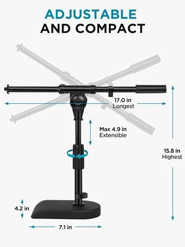Miniatura 7 de InnoGear Soporte de micrófono de escritorio ajustable, base pesada con embrague giratorio de agarre suave, brazo de pluma, soportes roscados