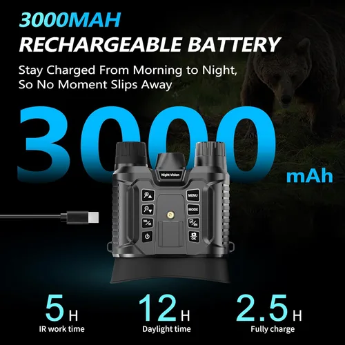 Miniatura 6 de Dsoon Gafas de visión nocturna, prismáticos de visión nocturna recargables mejorados montados en la cabeza con infrarrojos, manos libres, linterna