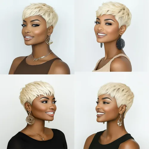 Miniatura 6 de DOcute - Pelucas cortas rubias estilo Pixie para mujeres negras, pelucas cortas para mujeres negras, estilo Pixie, pelucas para mujeres negras