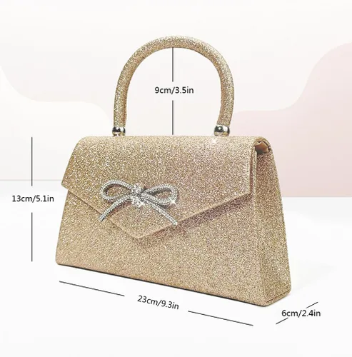 Miniatura 5 de Bolso de noche para mujer, con lazo brillante, bolso de mano para boda, fiesta, monederos con diamantes de imitación con purpurina para cóctel