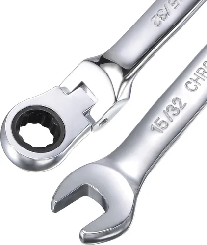 Miniatura 3 de uxcell Llave combinada de trinquete de cabeza flexible de 15/32 pulgadas SAE 72 dientes 12 puntos de trinquete de caja terminada herramientas
