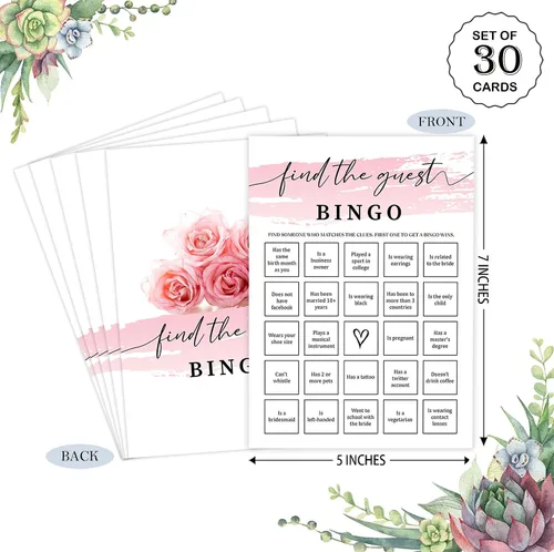 Miniatura 2 de Tuyashua Pink Swash Find The Guest - Juego de bingo para 30 invitados con tarjetas de juego, juego de despedida de soltera en acuarela rosa