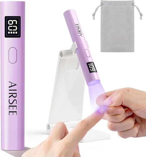 Miniatura 11 de AIRSEE Mini luz UV de mano con bolsa de almacenamiento y soporte, lámparas de uñas inalámbricas y portátiles, 2 temporizadores y pantalla LCD