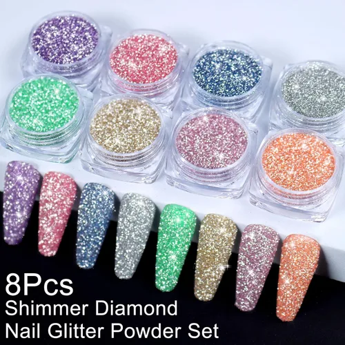 Miniatura 7 de Juego de polvo reflectante con purpurina, 8 colores de diamantes, polvo brillante, azúcar, pigmento de inmersión de uñas, suministros de uñas