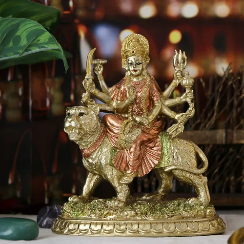 Miniatura 3 de alikiki Diosa hindú pequeña estatua de Durga – 5.7 pulgadas de alto Dios indio Durga en tigre, ídolo en casa, oficina, templo Puja, escultura Mandir