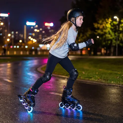 Miniatura 7 de BABY JOY Patines en línea, 4 tamaños ajustables para niños con ruedas iluminadas para niños de 5 a 14 años, divertidos patines iluminadores
