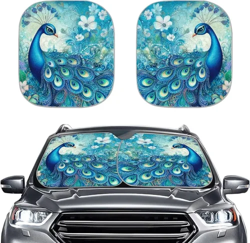 Miniatura 6 de Parasol para parabrisas de automóvil con estampado de playa tropical, protección universal para proteger el interior del automóvil, bloquea