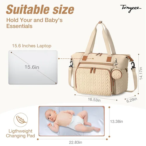 Miniatura 5 de Bolsa de pañales, bolsa grande para pañales para bebé, impermeable, bolsa de hospital para parto con funda para chupete, cambiador, correa