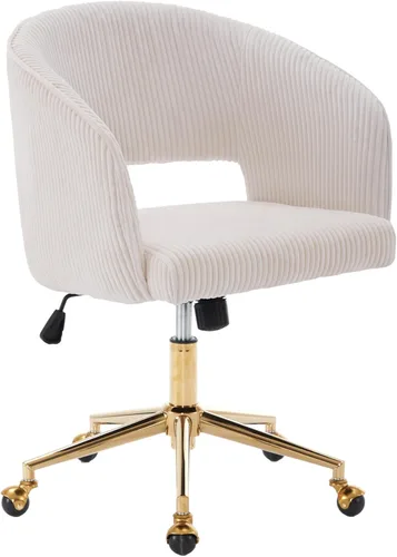 Silla de Oficina para Casa Giratoria de Tela de Pana Silla de Escritorio Sillón de Acento Tapizado Sillas Modernas Capitoné con Base Dorada para