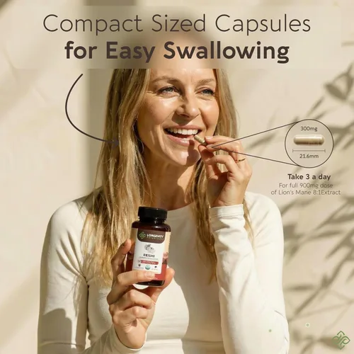 Miniatura 6 de Longevity Botanicals Cápsulas orgánicas de hongos Reishi Extracto de suplemento de 120 unidades Cuerpo fructífero de Ganoderma Lucidum ≥30%