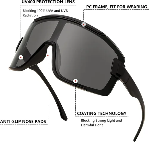 Miniatura 5 de FEISEDY Gafas de ciclismo para hombres y mujeres, gafas de sol deportivas de los años 80, gafas de esquí, conducción, pesca, ciclismo, protección