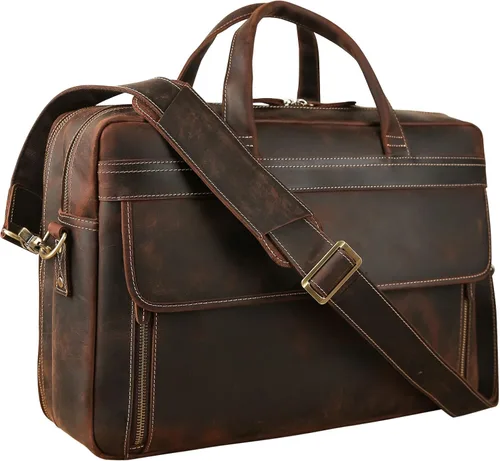 TIDING Maletín de cuero para hombres 17 pulgadas portátil Messenger Bag Office Work Business Bolsa de hombro bolsa de fijación