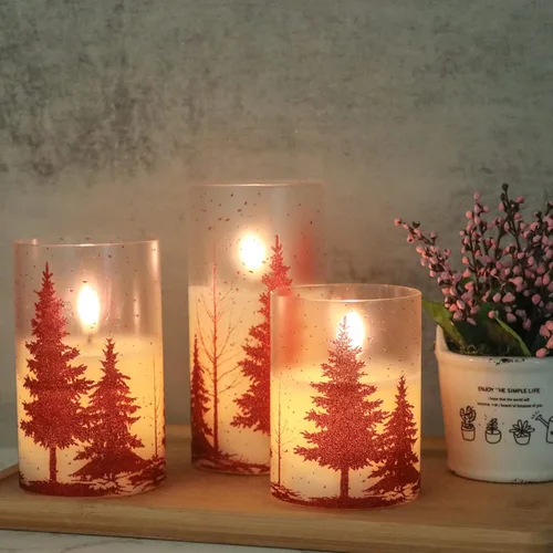 Miniatura 2 de Velas de Cristal sin Llama de Árbol de Navidad con Control Remoto Temporizador Operadas con Batería Cera Real Mecha 3D LED Parpadeantes Velas