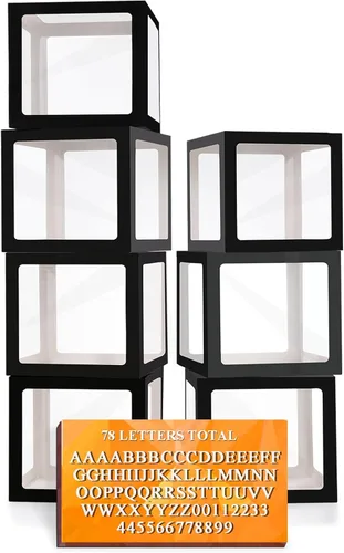 Miniatura 18 de Cajas de globos transparentes de color blanco, cajas de bebé transparentes con 78 letras para nombre personalizado, bloques de cajas de globos