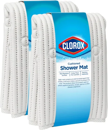 Miniatura 2 de Tapete de ducha acolchado Duck Brand Clorox, tapete antideslizante para ducha y bañera con ventosas, 21 pulgadas x 21 pulgadas, blanco, paquete de 2
