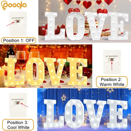 Miniatura 2 de Pooqla Letras con luces LED de marquesina, letras decorativas iluminadas en blanco cálido y blanco frío, letras del alfabeto iluminadas para niños