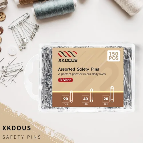 Miniatura 7 de XKDOUS Alfileres de seguridad – 150 unidades de varios tamaños de plata a granel – pequeños y grandes resistentes para ropa, costura, manualidades