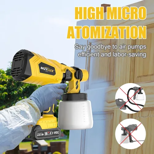 Miniatura 3 de Pulverizador de pintura inalámbrico con batería y cargador, pistola pulverizadora eléctrica de 800W con 5 boquillas y 3 patrones, pulverizador