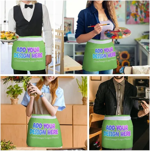Miniatura 147 de AXKEUDO Delantal personalizado con bolsillos, delantales de cintura para camarera para cocinar en casa, restaurante, servir trabajo
