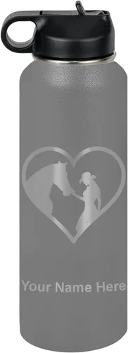 Miniatura 35 de LaserGram Botella de agua personalizada, corazón de vaquera de caballo, acero inoxidable de doble pared aislada al vacío con popote superior, regalo