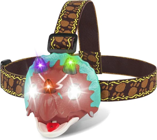 Miniatura 12 de Triceratops - Linterna frontal LED de dinosaurio para niños, artículos esenciales de equipo de campamento Linterna de cabeza de juguete de Verde