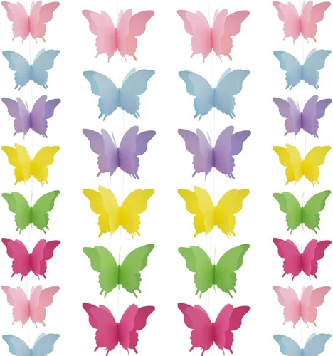 Miniatura 11 de Guirnalda de papel de mariposa grande, 4 unidades, cortina de mariposa, para colgar, decoración colgante para Halloween, fiesta de cumpleaños, baby