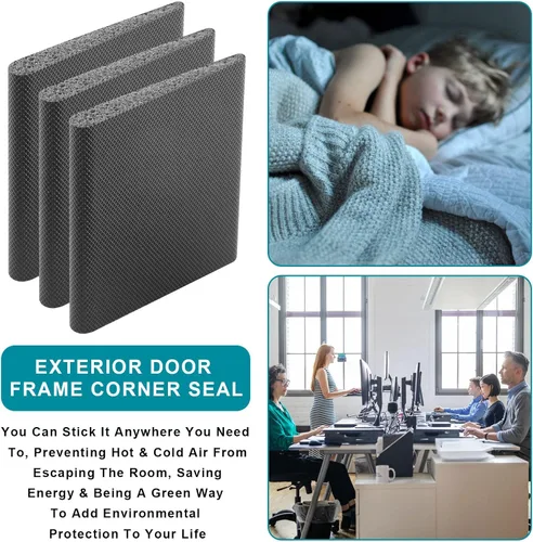 Miniatura 4 de 4 sellos de esquina de puerta, sello de marco de jamba de puerta exterior, tapones de cuña autoadhesivos, almohadillas de espuma para burlete y Negro