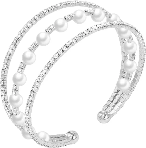 Miniatura 9 de Suyi Pulsera de Diamantes de Imitación Brazalete Dorado Multicapa para Mujer Pulseras de Cristal Nupciales