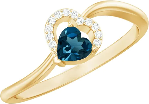 Miniatura 10 de Anillo de derivación de corazón con topacio azul natural de Londres, calidad AAA, joyería de promesa para ella
