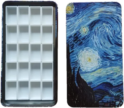 Miniatura 8 de Paleta de lata vacía de acuarela vacía caja de pintura de metal que contiene 20 piezas de plástico completo sartenes con rayas magnéticas en la Rosa