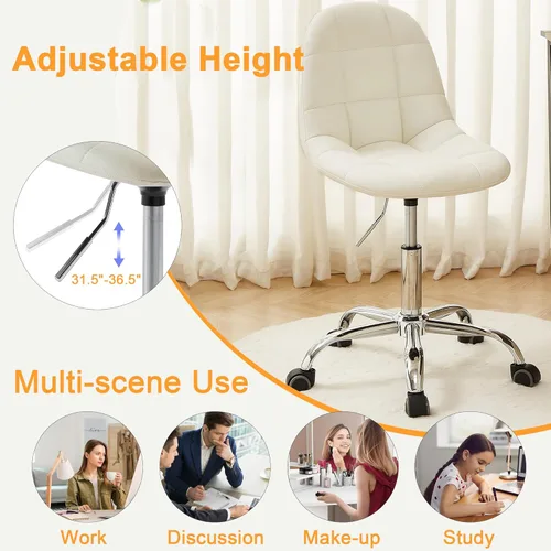 Miniatura 6 de VECELO Silla de escritorio para oficina en casa sin brazos, altura ajustable, de piel sintética PU, giratoria 360 grados con ruedas, elegante